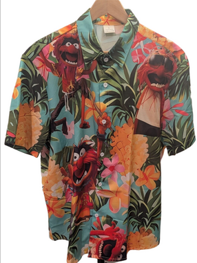 ​Men's NWOT Muppets Animal Tropical Hawaiian Button-Down Camp Shirt Large